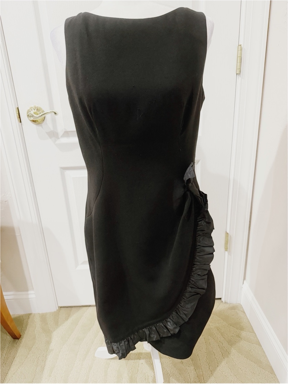 Teri Jon Classic Black Sleeveless Ruffle Sheath Dress